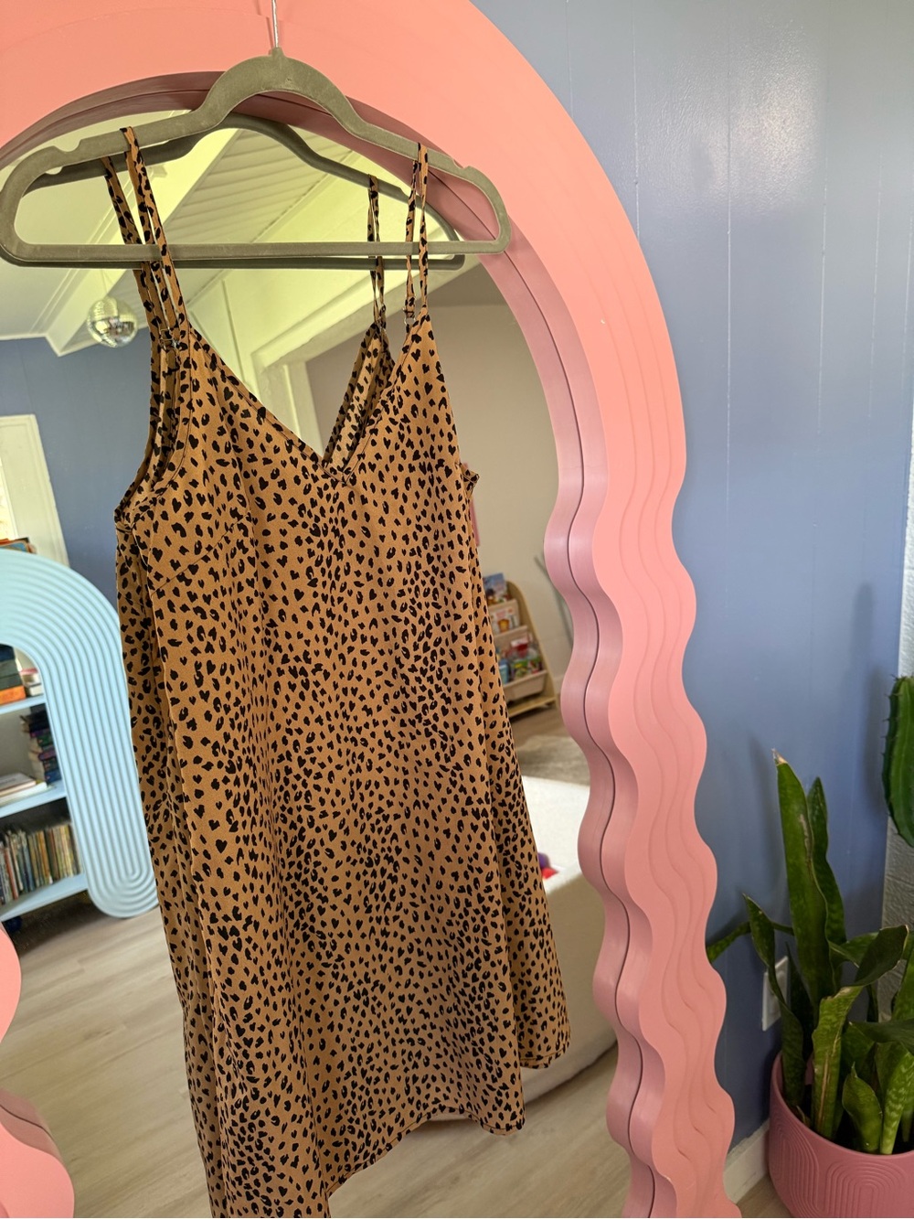 Leopard Print Slip Mini Dress in Tan